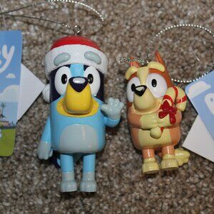 Kurt Adler Christmas Ornaments Bluey Bingo Set Santa Hat Candy Cane Plastic NWT